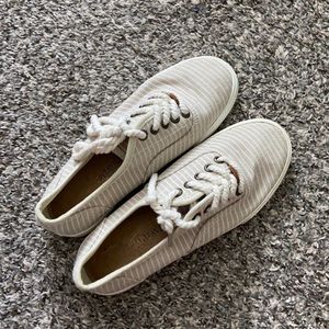 beige and white striped shoes